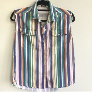 Vintage Primary Rainbow Striped Button Down Top